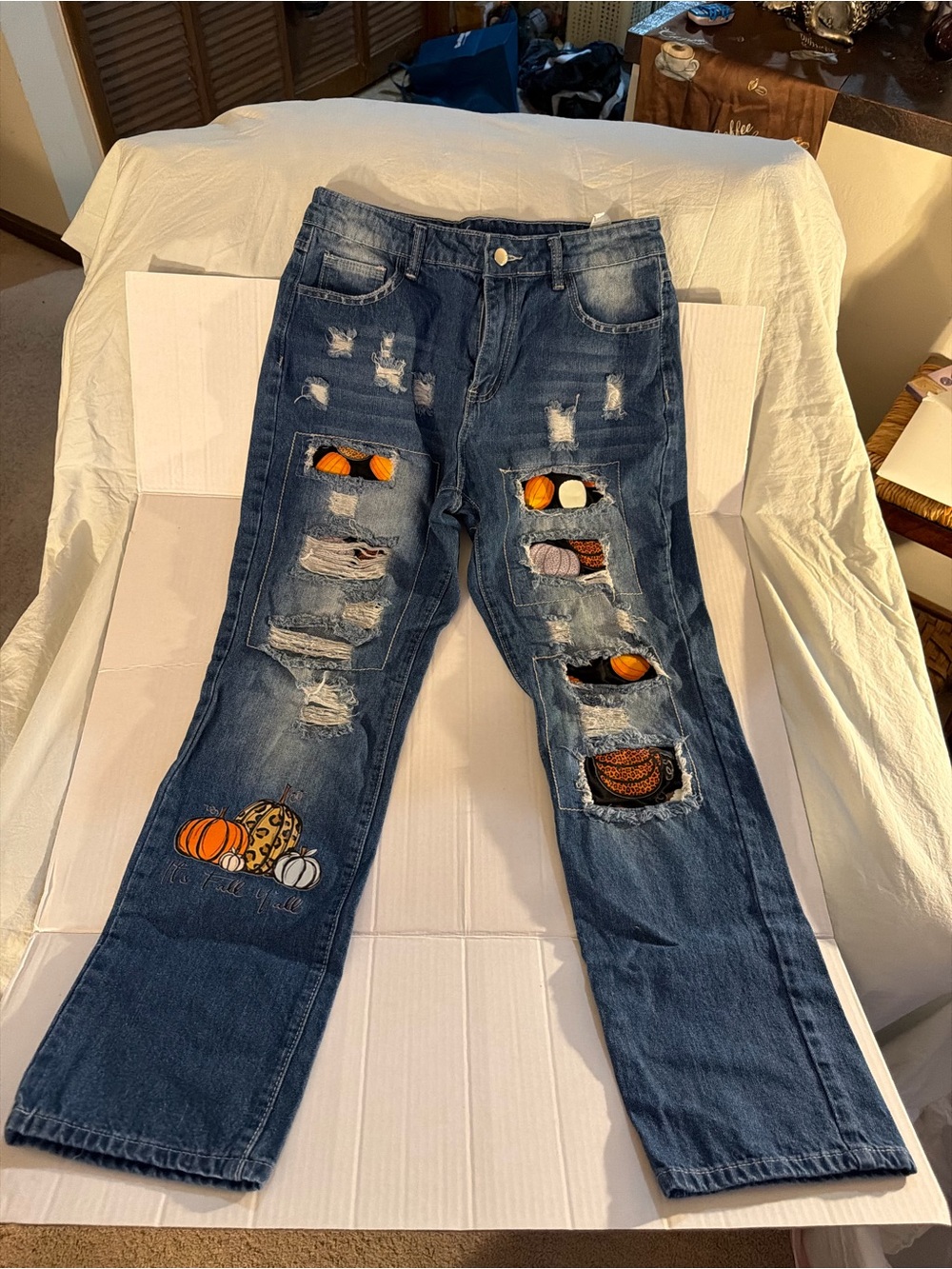 #239 Women’s Distressed Pumpkin Patch Jeans - Dark Blue